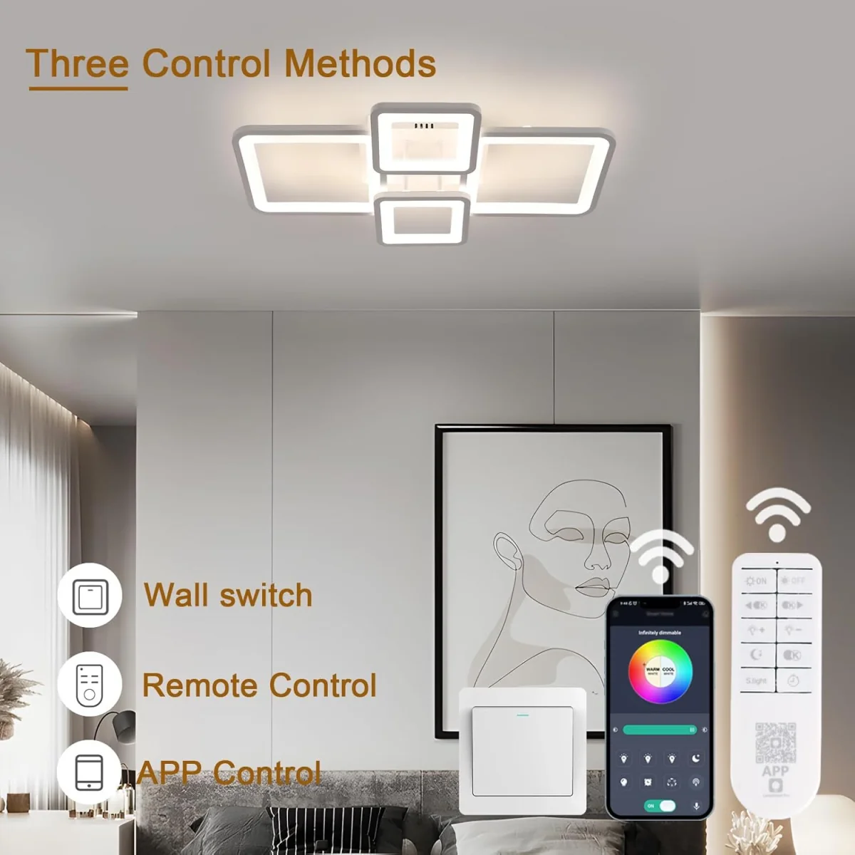 GOECO Ceiling Light LED Dimmable 54W, Ceiling Light Living Room Modern - White – image 7