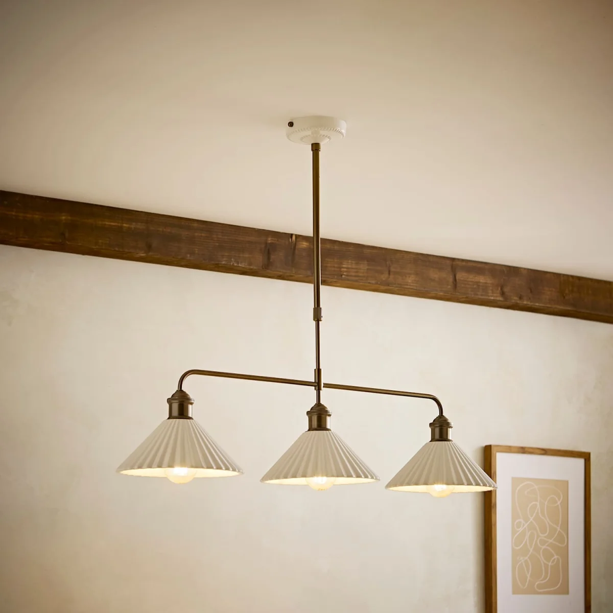 Burford Ceramic Ribbed 3 Drop Diner Bar Ceiling Light - Cream – image 2