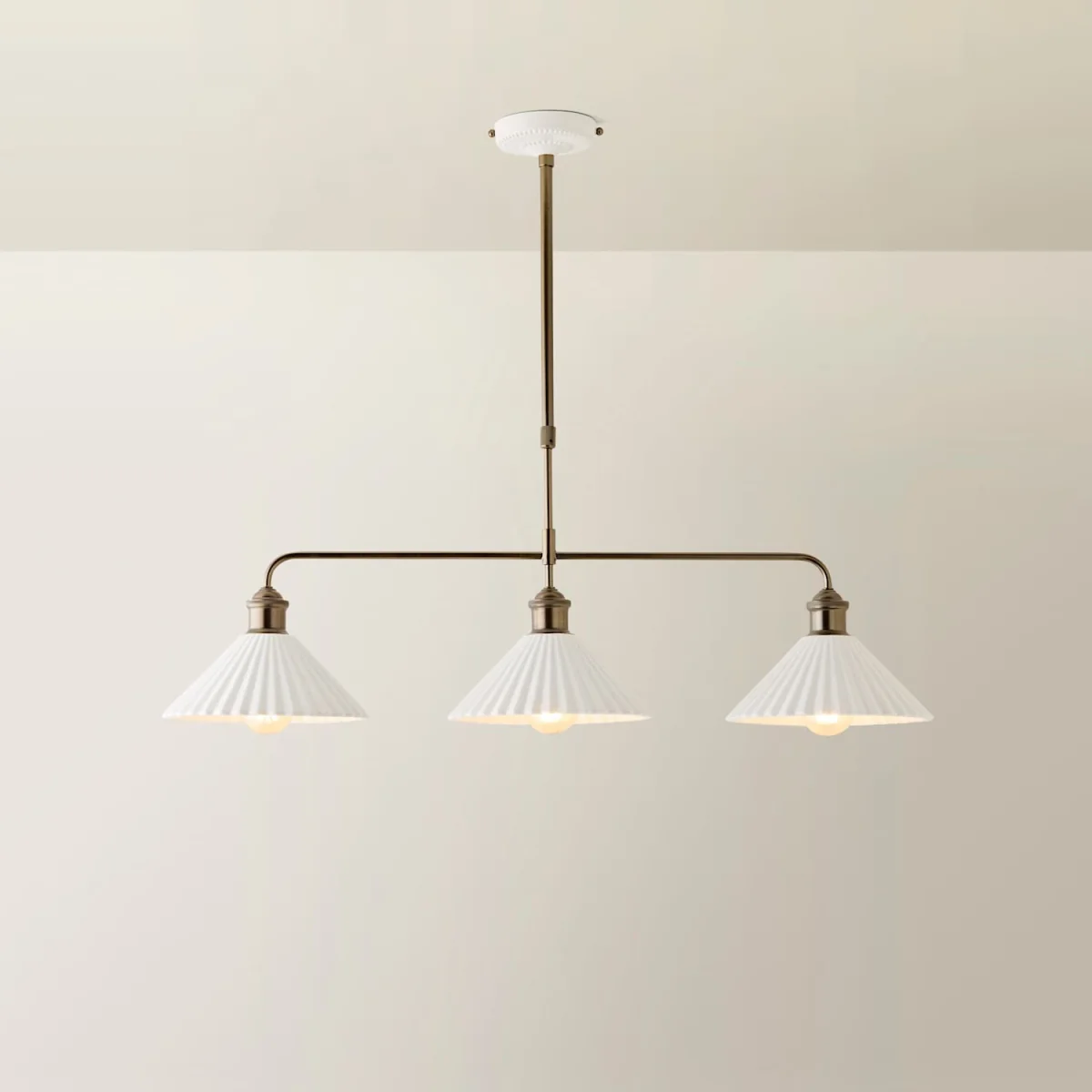 Burford Ceramic Ribbed 3 Drop Diner Bar Ceiling Light - Cream – image 4