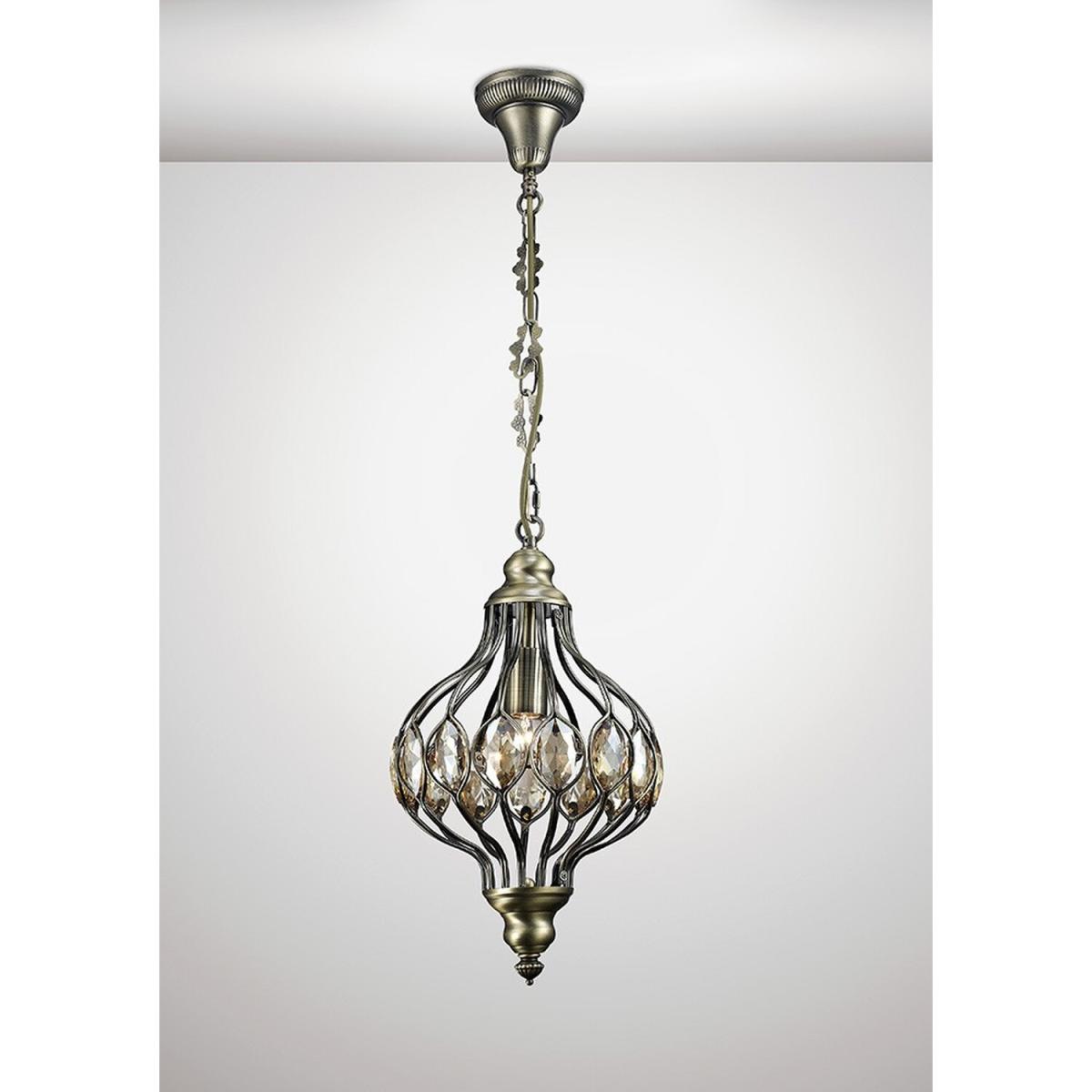 Marisa Ceiling Pendant 1 Light E27 Antique Brass, Amber Crystal - Antique Brass – image 2