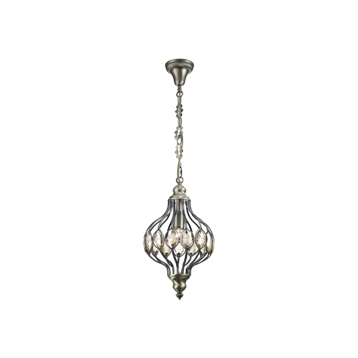 Marisa Ceiling Pendant 1 Light E27 Antique Brass, Amber Crystal - Antique Brass – image 1