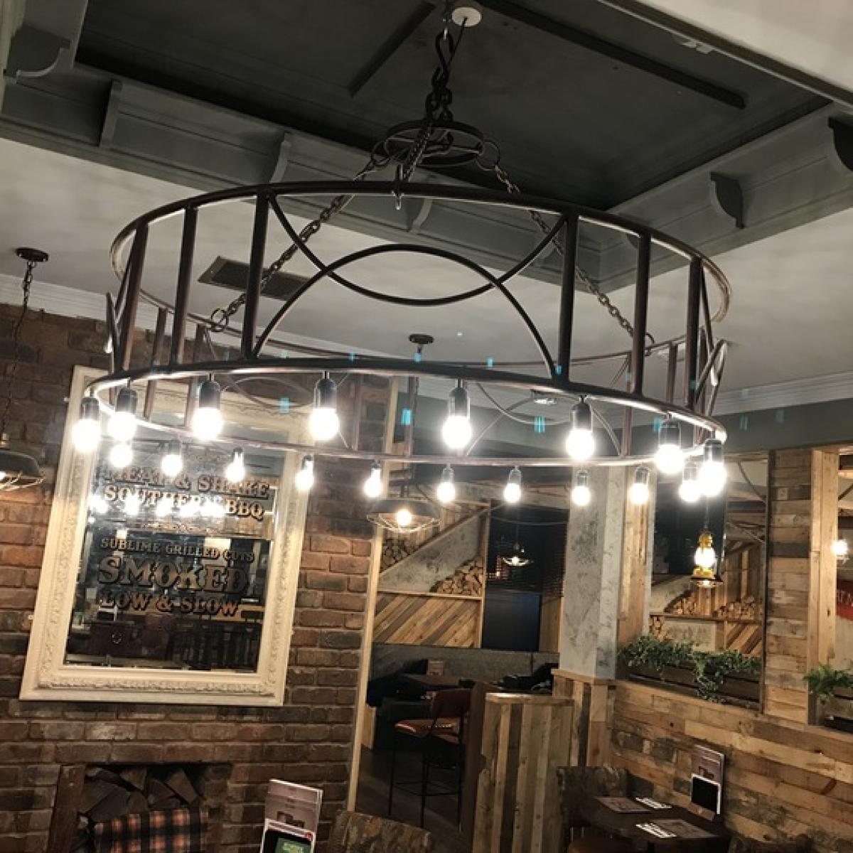 Industrial Ring Pendant Light 20 Bulbs - Brown