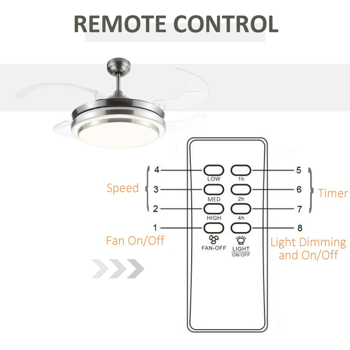 Retractable Ceiling Fan with Dimmable LED Light - Silver – image 3