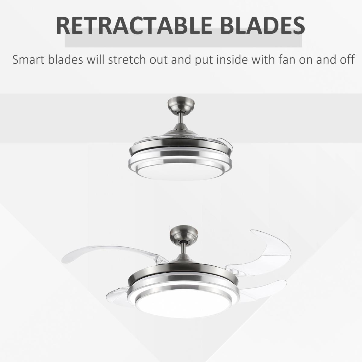 Retractable Ceiling Fan with Dimmable LED Light - Silver – image 4