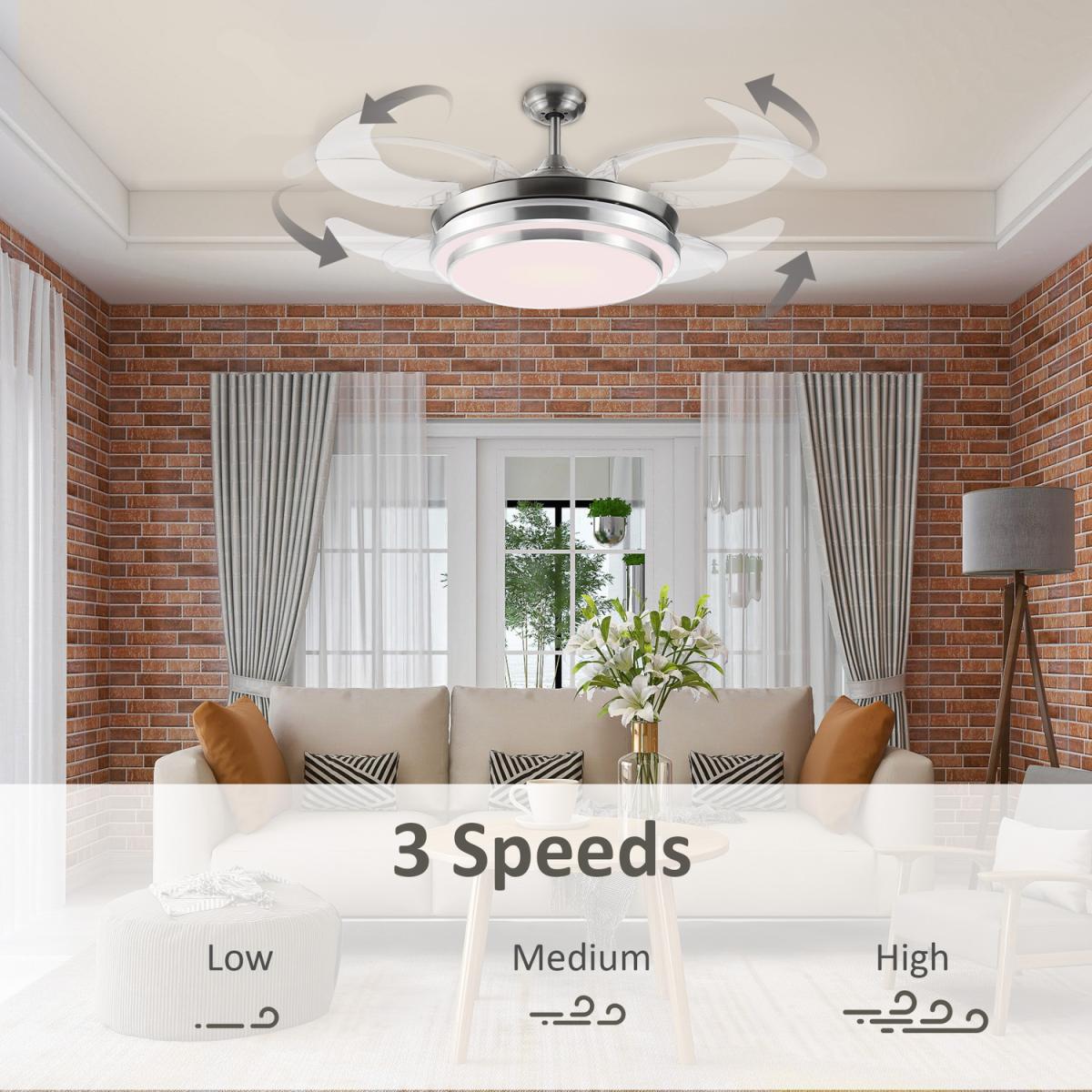 Retractable Ceiling Fan with Dimmable LED Light - Silver – image 6
