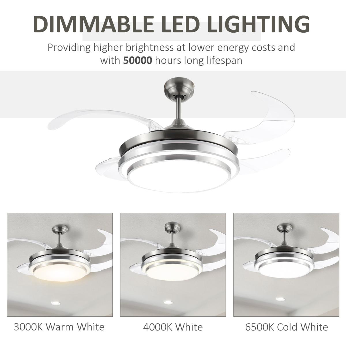 Retractable Ceiling Fan with Dimmable LED Light - Silver – image 7