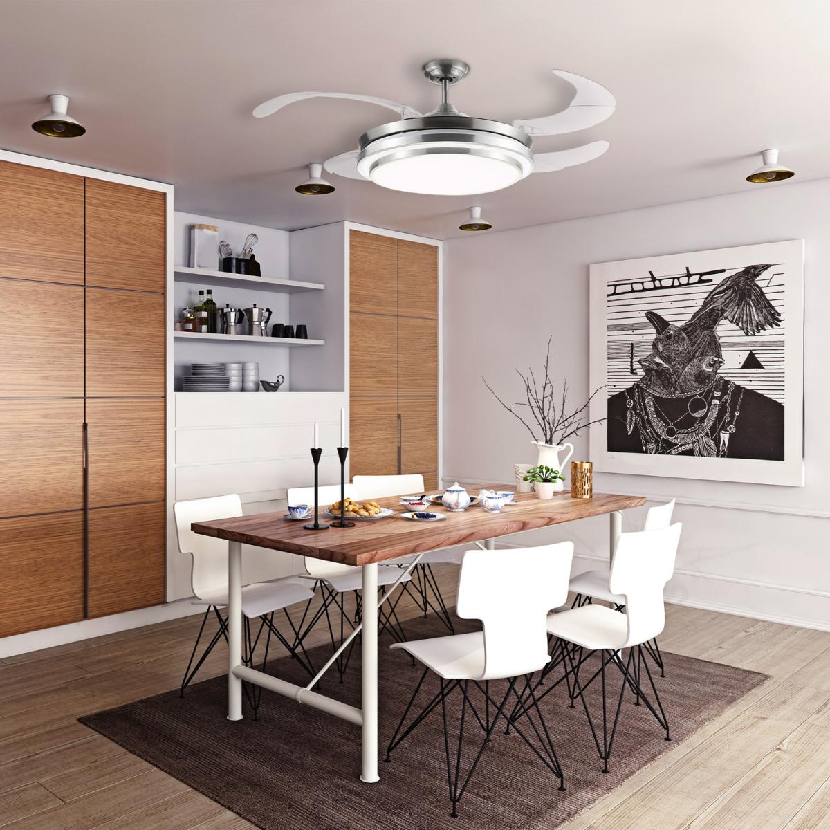 Retractable Ceiling Fan with Dimmable LED Light - Silver – image 1