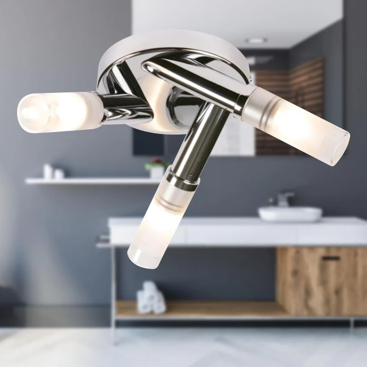 Trio 3lt Bathroom Ceiling Flush Light - Polished Chrome Plate And Frosted Glass Diffuser – image 5