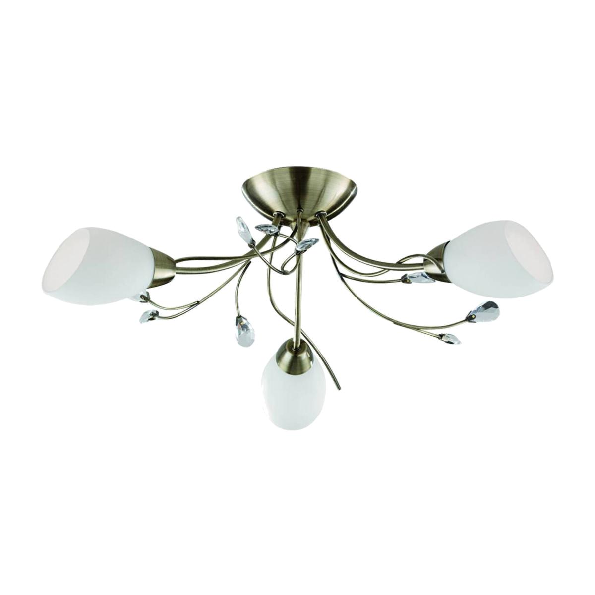 Gardenia 3 Light Semi Flush Ceiling Light Antique Brass, Crystal and Glass - Antique Brass – image 1
