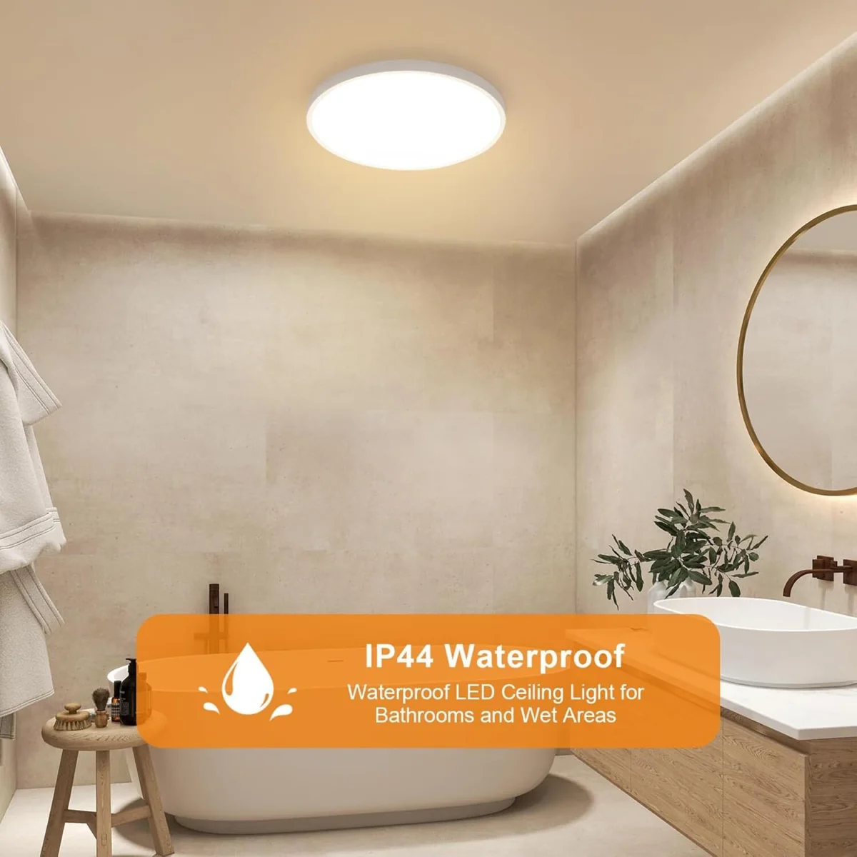 GOECO Round LED Ceiling Light 40cm 36W IP44 3000K Warm Light for Bathroom - White – image 3