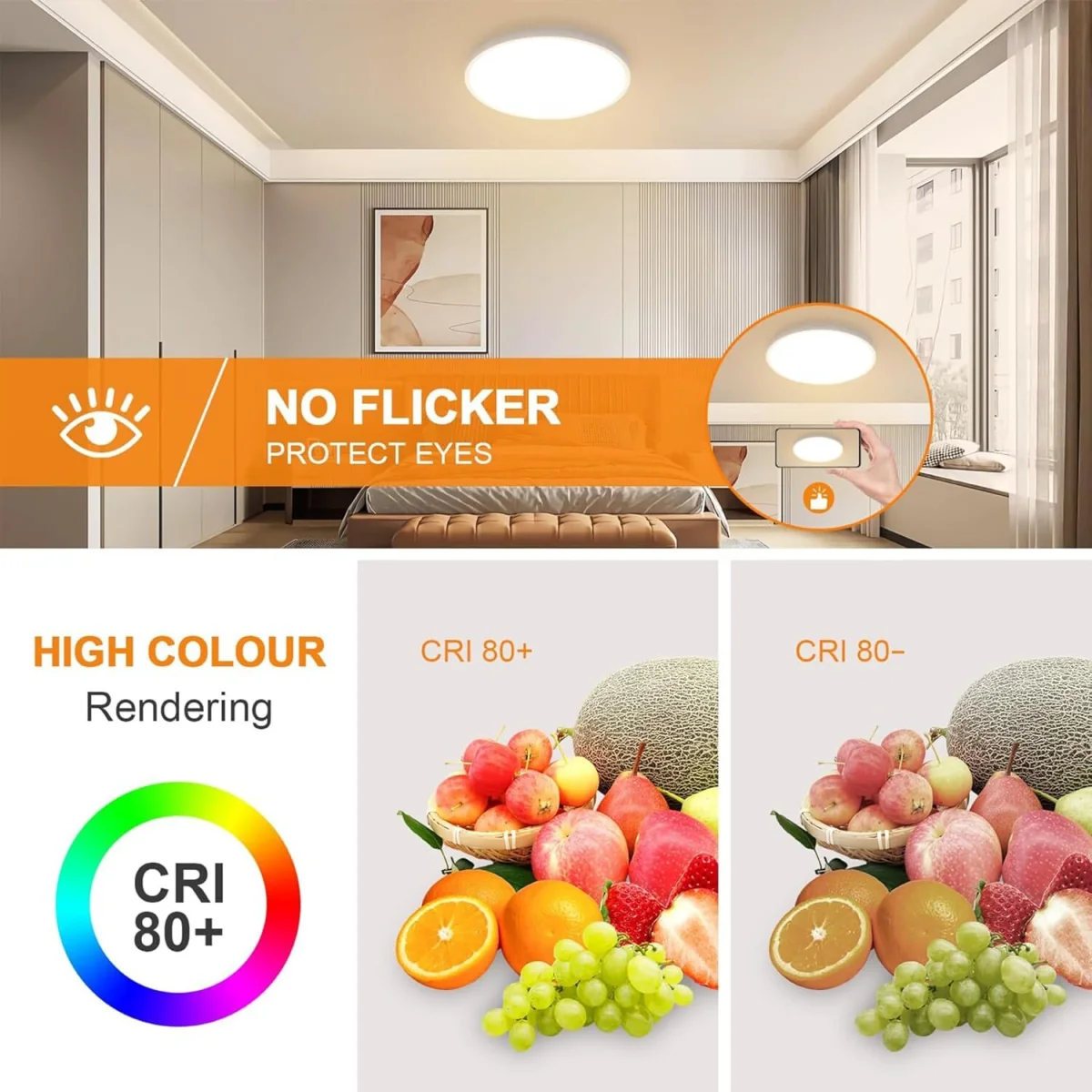 GOECO Round LED Ceiling Light 40cm 36W IP44 3000K Warm Light for Bathroom - White – image 4