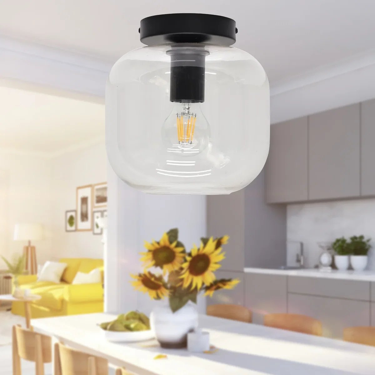 Bletch Clear Glass Black Ceiling Light Fitting - Black & Clear – image 3