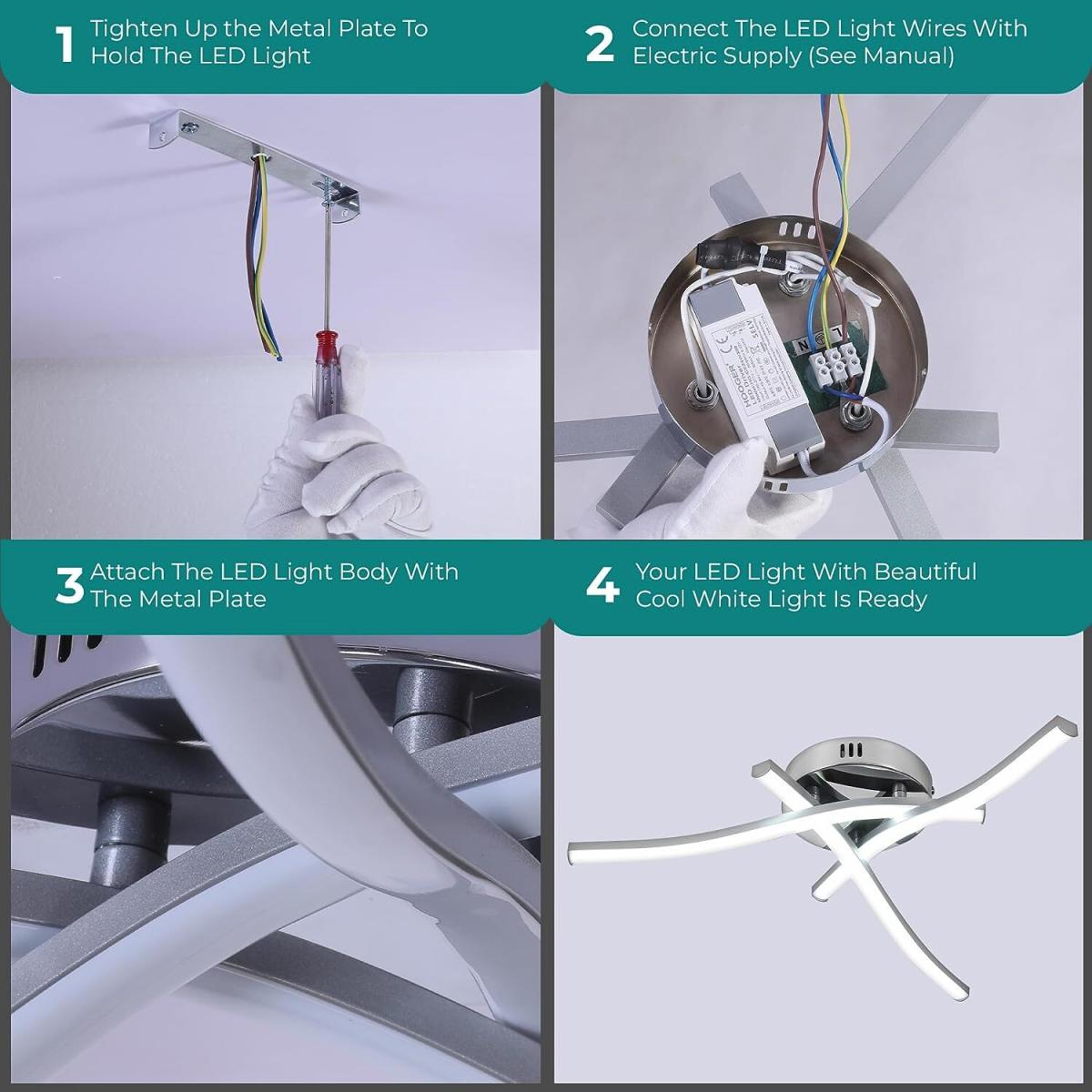 Semi Flushed 22W Ceiling light with 3 Built in LED Boards - Chrome and Silver – image 5