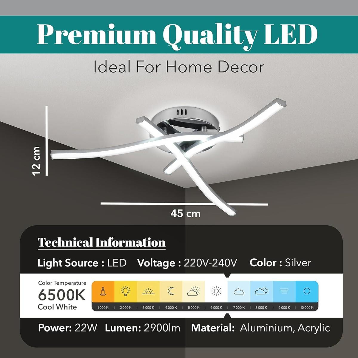 Semi Flushed 22W Ceiling light with 3 Built in LED Boards - Chrome and Silver – image 6