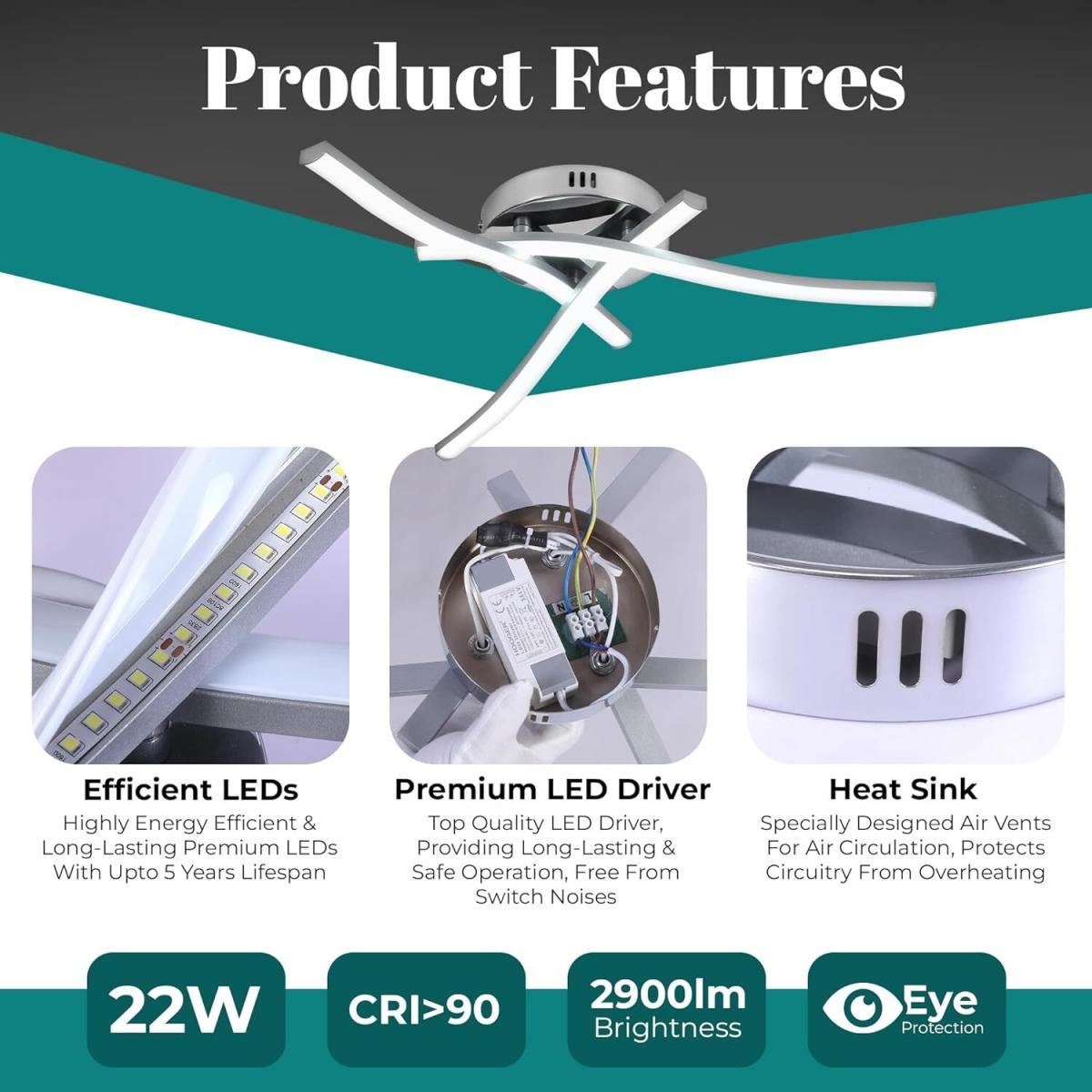 Semi Flushed 22W Ceiling light with 3 Built in LED Boards - Chrome and Silver – image 8