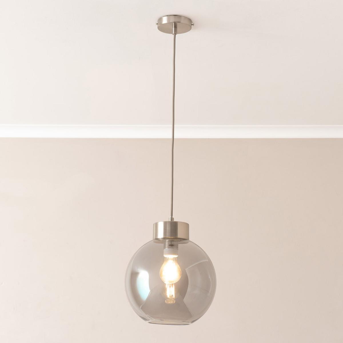 Bellamy Smoked Glass Capped Ceiling Pendant Light with LED Bulb - Brushed Chrome