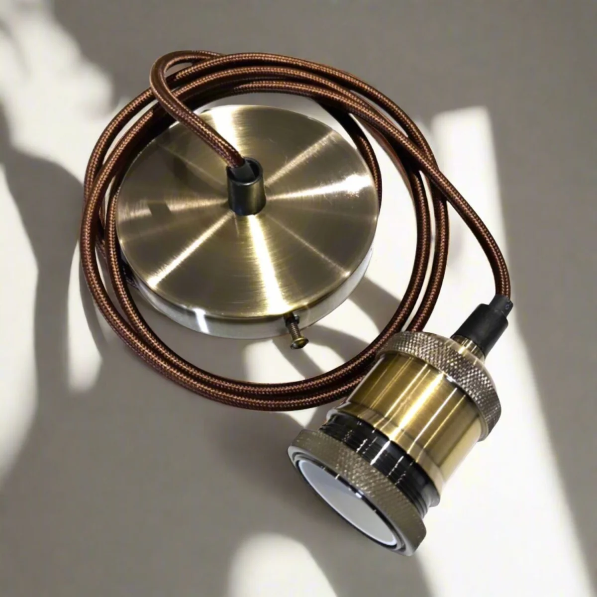 CGC CASSIE 1.5m adjustable E27 Ceiling Pendant and Matching ceiling Rose - Antique Brass and Brown – image 1