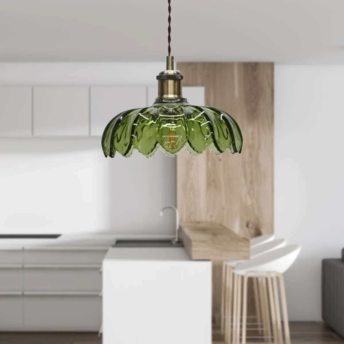 Alice Ceiling Single Pendant Light - Clear Green Glass With Antique Brass Plate Detail – image 3