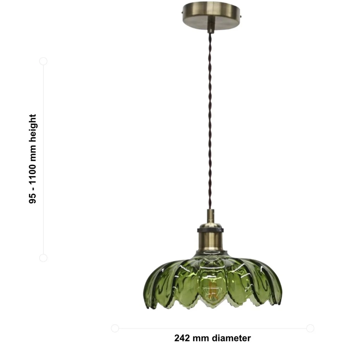 Alice Ceiling Single Pendant Light - Clear Green Glass With Antique Brass Plate Detail – image 4