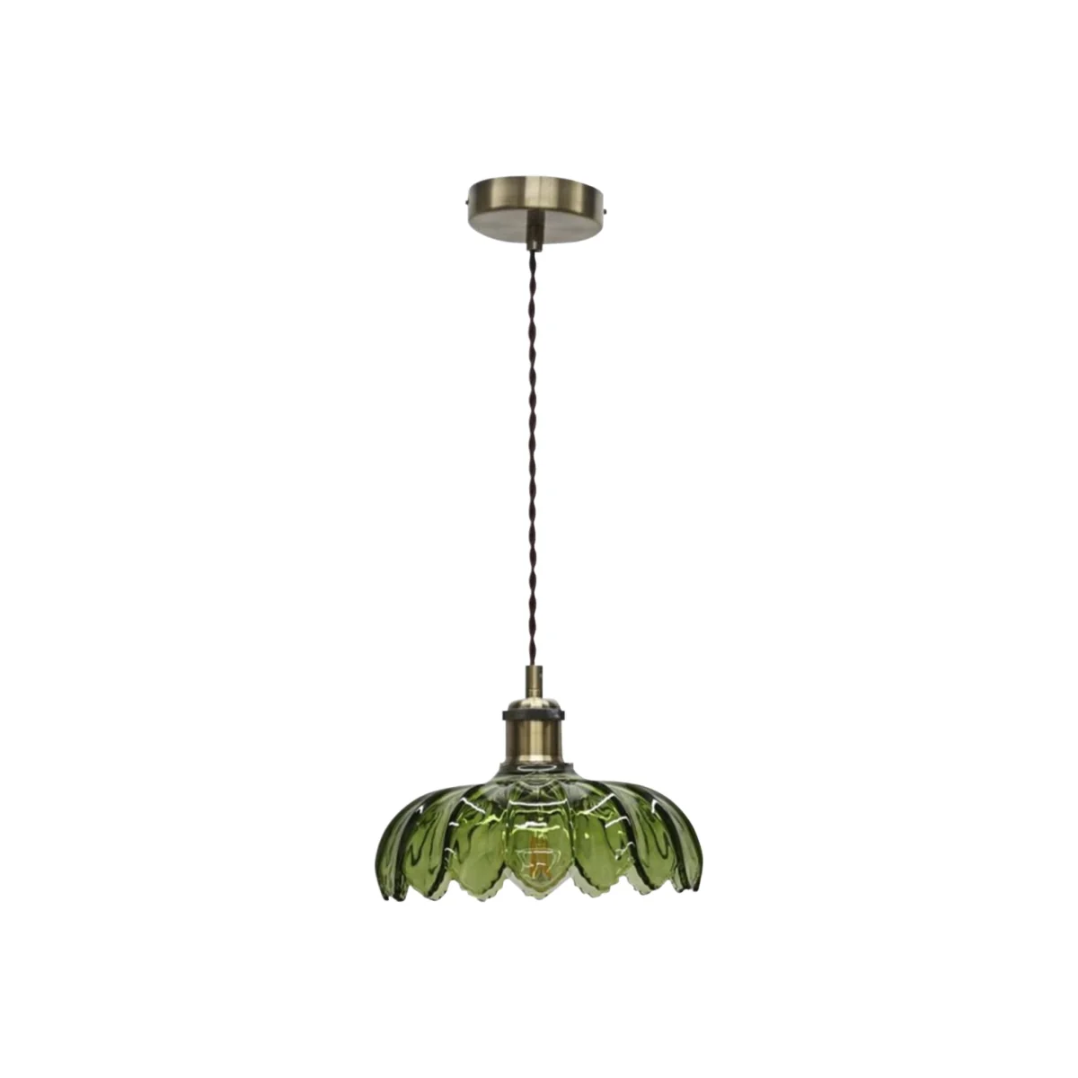 Alice Ceiling Single Pendant Light - Clear Green Glass With Antique Brass Plate Detail – image 1