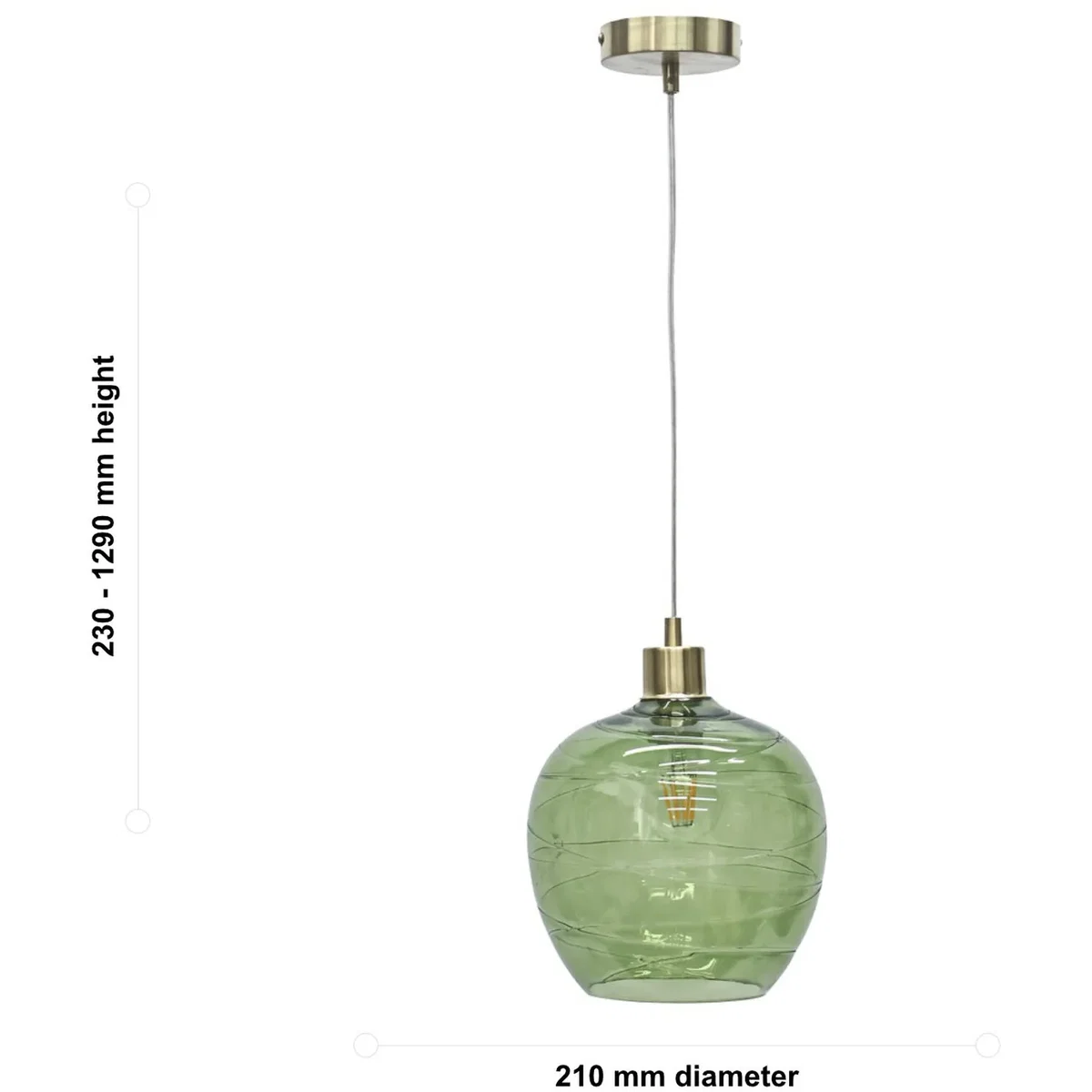 Set Of 2 Leah Green Ripple Glass Globe Satin Brass Pendant Fittings - Satin Brass & Green – image 4