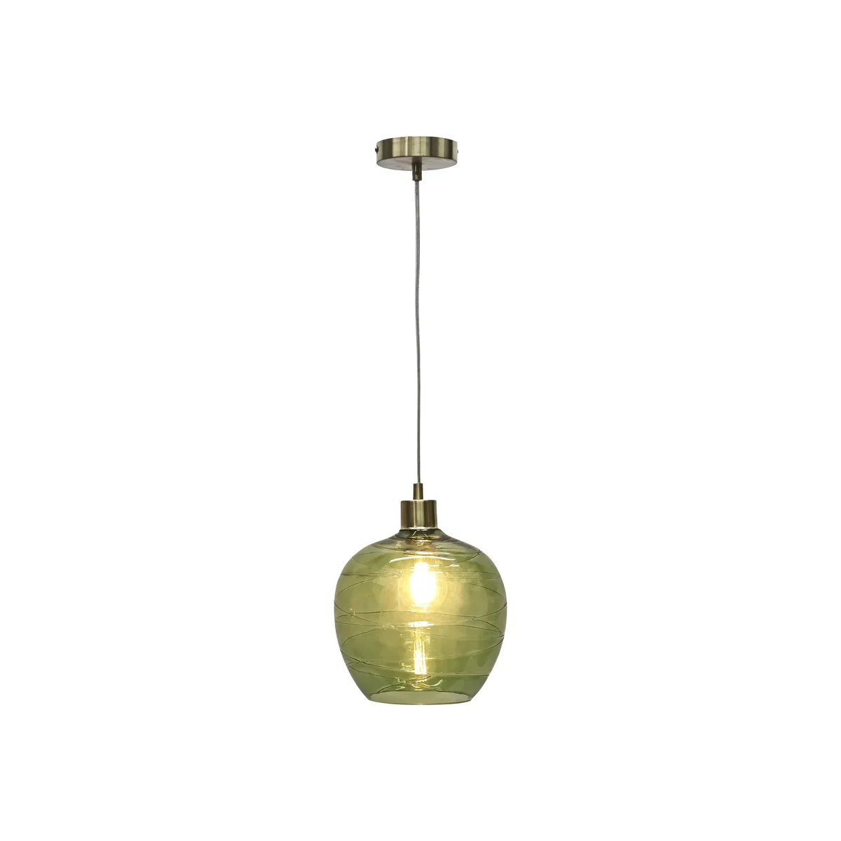 Set Of 2 Leah Green Ripple Glass Globe Satin Brass Pendant Fittings - Satin Brass & Green – image 1