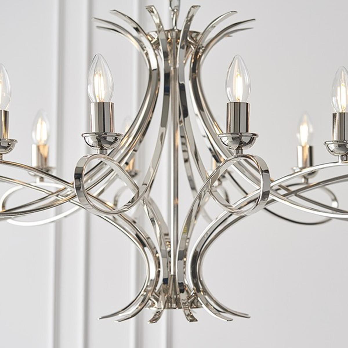 Penn 12 Light Chandelier Polished Nickel Plate Finish, E14 - Polished Nickel Plate – image 3