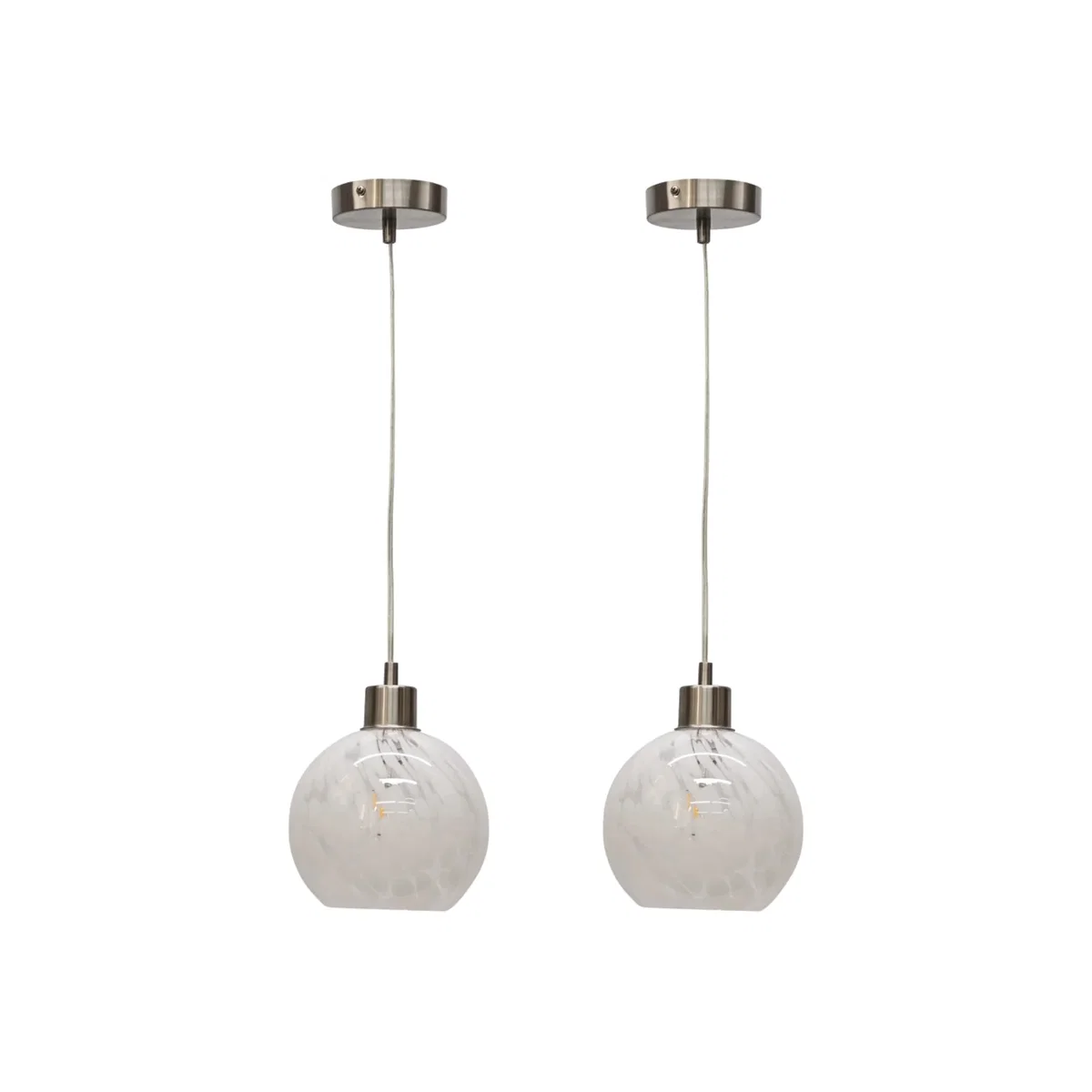 Set Of 2 Confetti Glass Globe With Satin Nickel Pendant Fittings - Satin Nickel & White – image 1