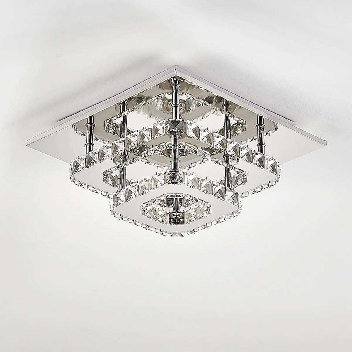 Modern Double-tiers Median-size Crystal LED Ceiling Light - Chrome – image 4