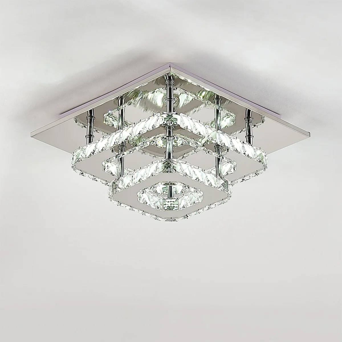 Modern Double-tiers Median-size Crystal LED Ceiling Light - Chrome – image 5