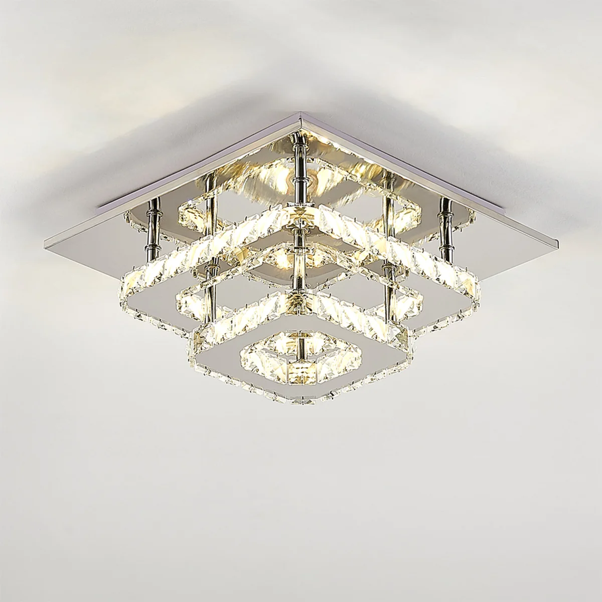 Modern Double-tiers Median-size Crystal LED Ceiling Light - Chrome – image 6