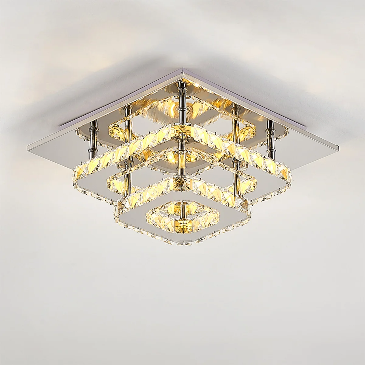 Modern Double-tiers Median-size Crystal LED Ceiling Light - Chrome – image 1