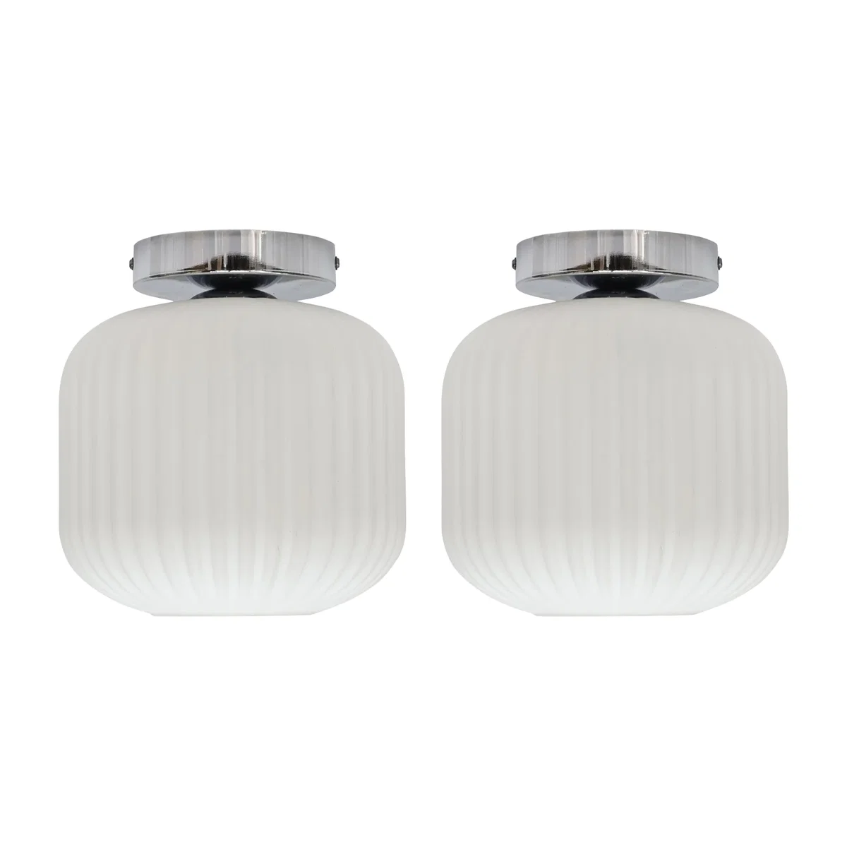 Set Of 2 Bento White Ribbed Glass Chrome Ceiling Light Fittings - Chrome & White – image 1