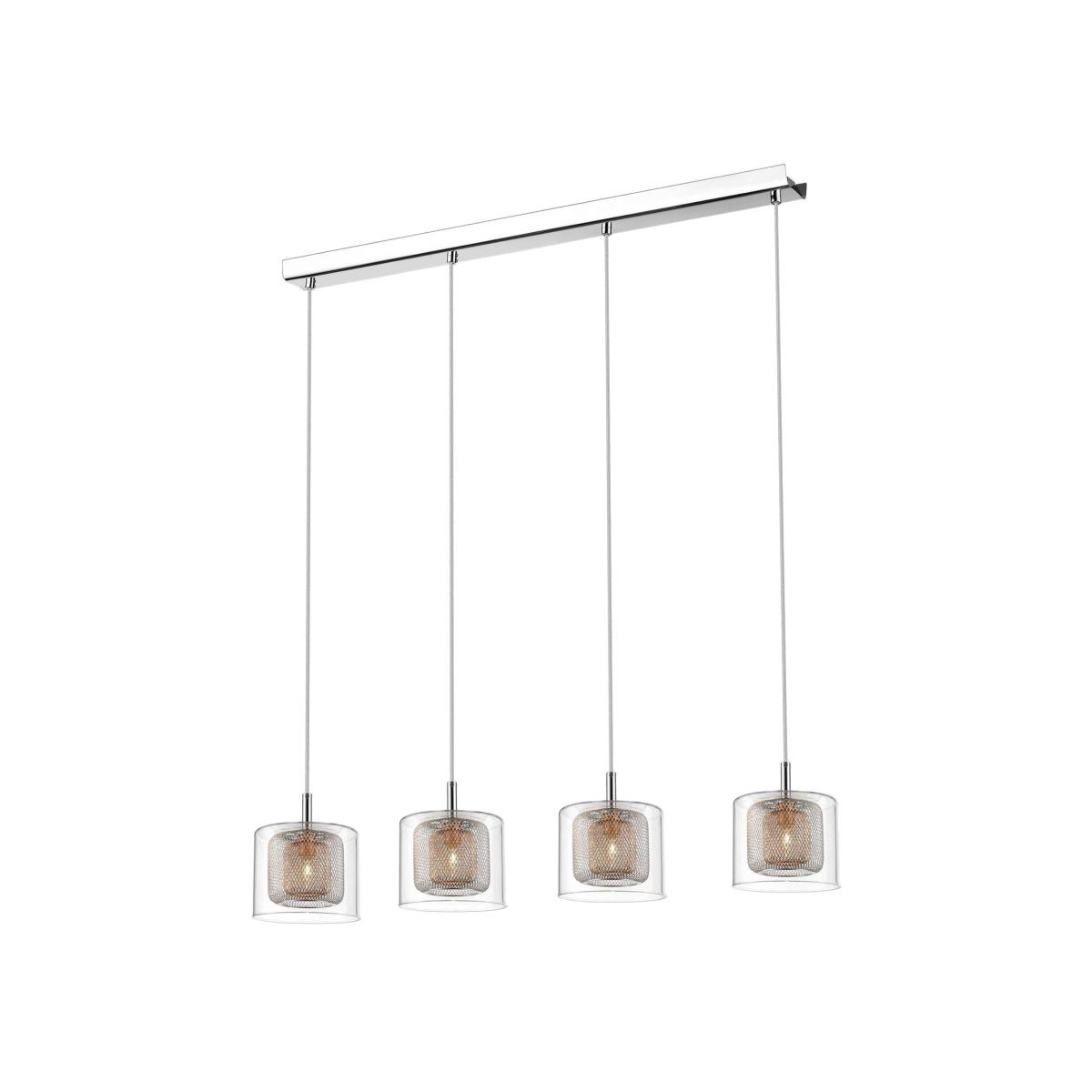 Spring 4 Light Ceiling Pendant Bar Mesh Chrome, Copper, Glass, G9 - Chrome – image 1
