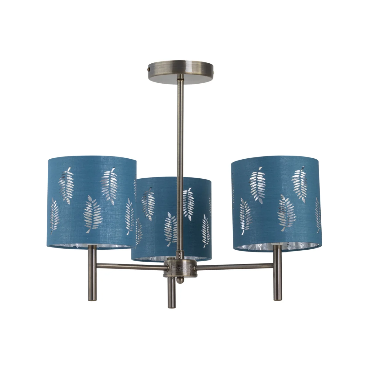 Brea Antique Brass 3 Light Fitting With Teal Fern Shades - Antique Brass & Teal – image 1