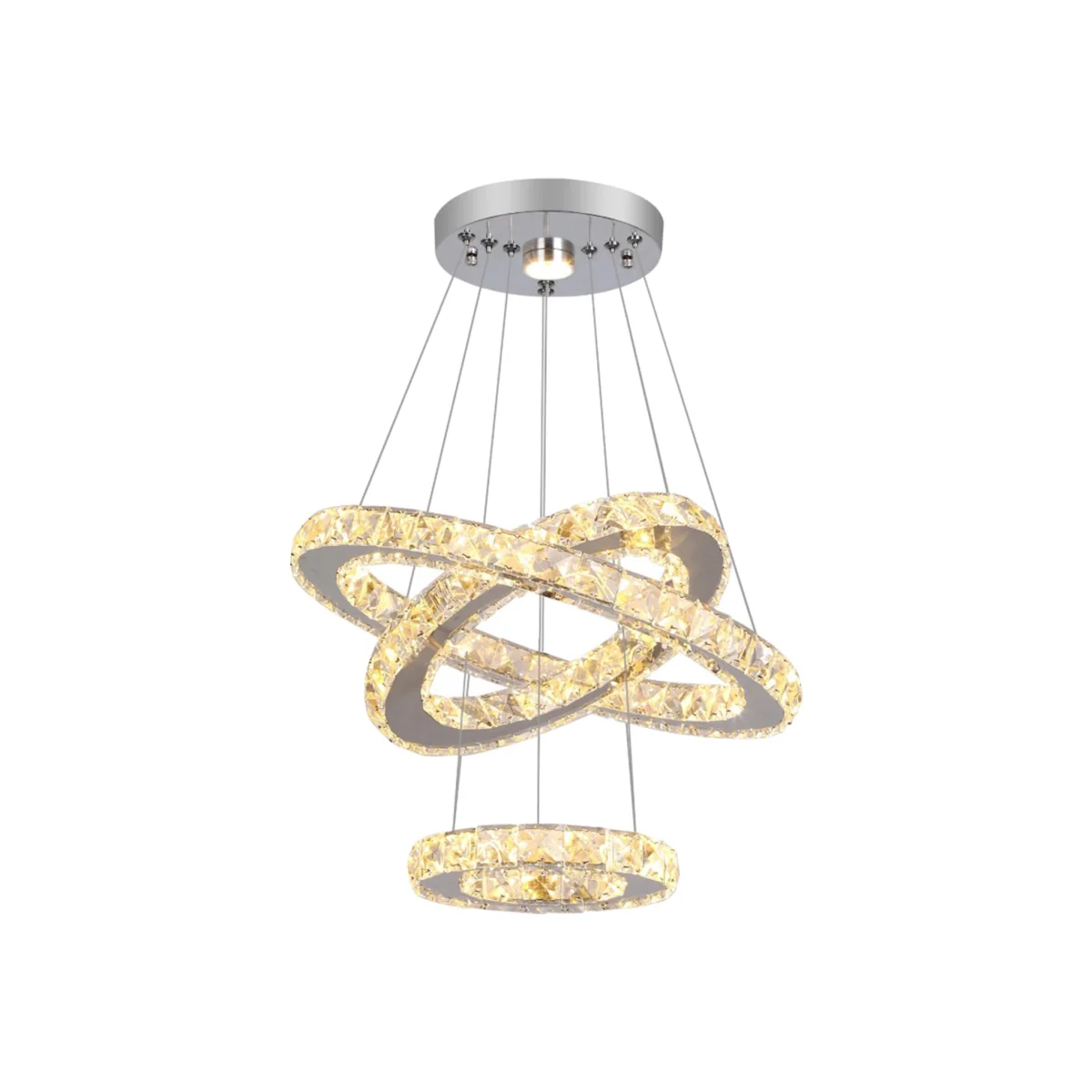 Modern Crystal 3 Ring LED Pendant Light - Silver – image 1