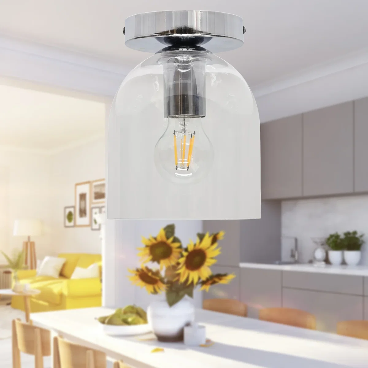 Set Of 2 Belten Clear Glass Cloche Chrome Ceiling Light Fittings - Chrome & Clear – image 5