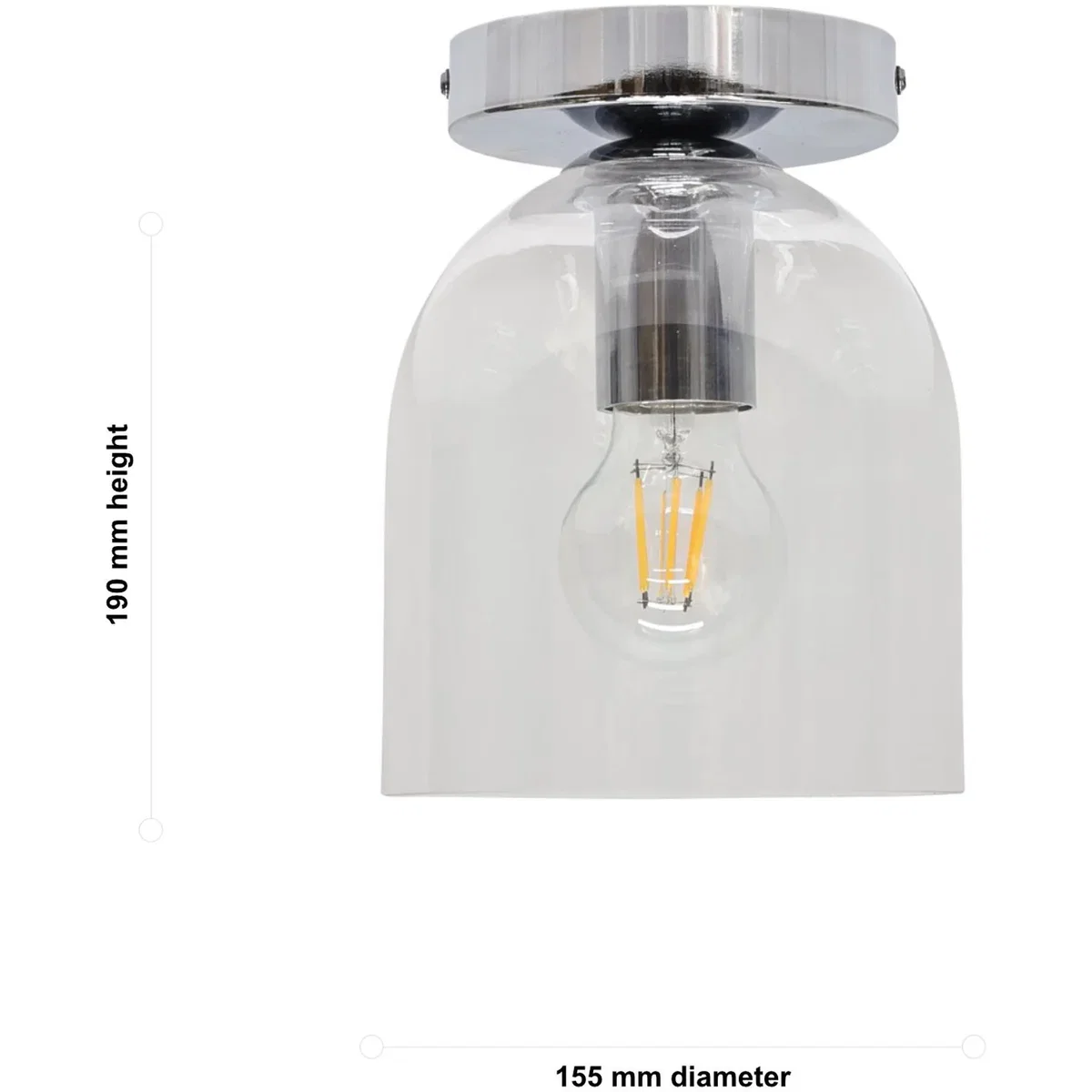 Set Of 2 Belten Clear Glass Cloche Chrome Ceiling Light Fittings - Chrome & Clear – image 6