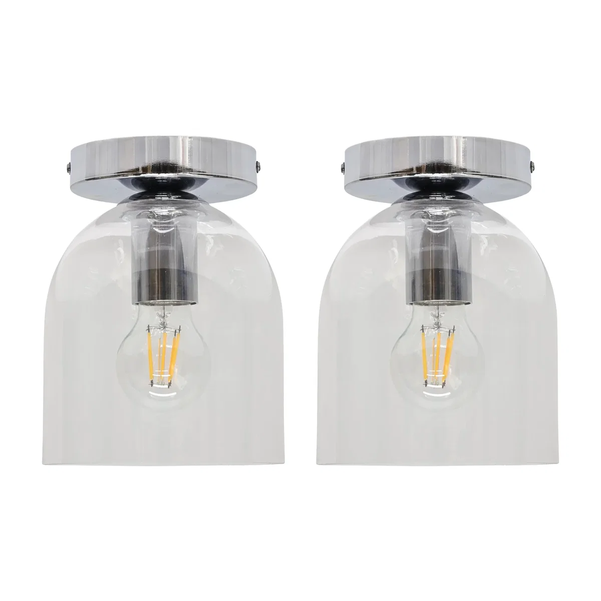 Set Of 2 Belten Clear Glass Cloche Chrome Ceiling Light Fittings - Chrome & Clear – image 1