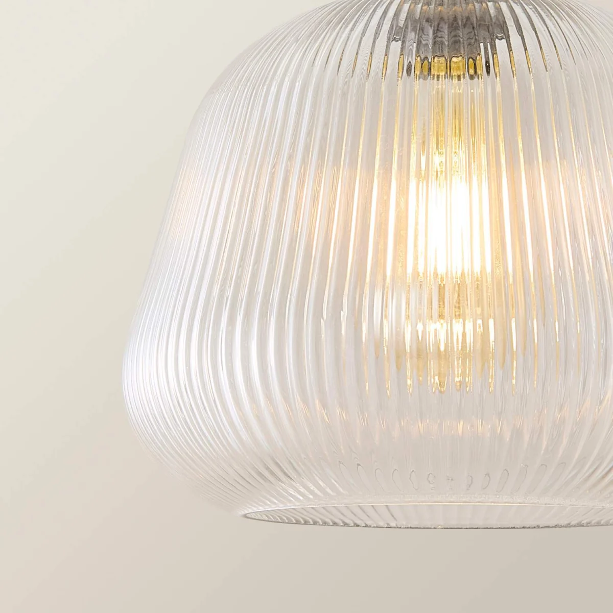 Delora Ribbed Bell Glass Shade 3 Drop Diner Ceiling Pendant Light - Brushed Brass / 3 – image 2