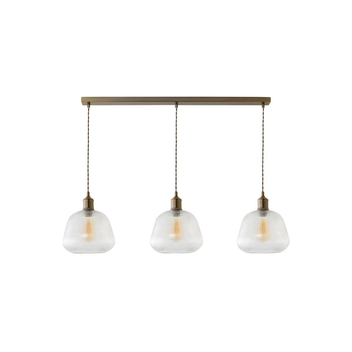 Delora Ribbed Bell Glass Shade 3 Drop Diner Ceiling Pendant Light - Brushed Brass / 3 – image 6