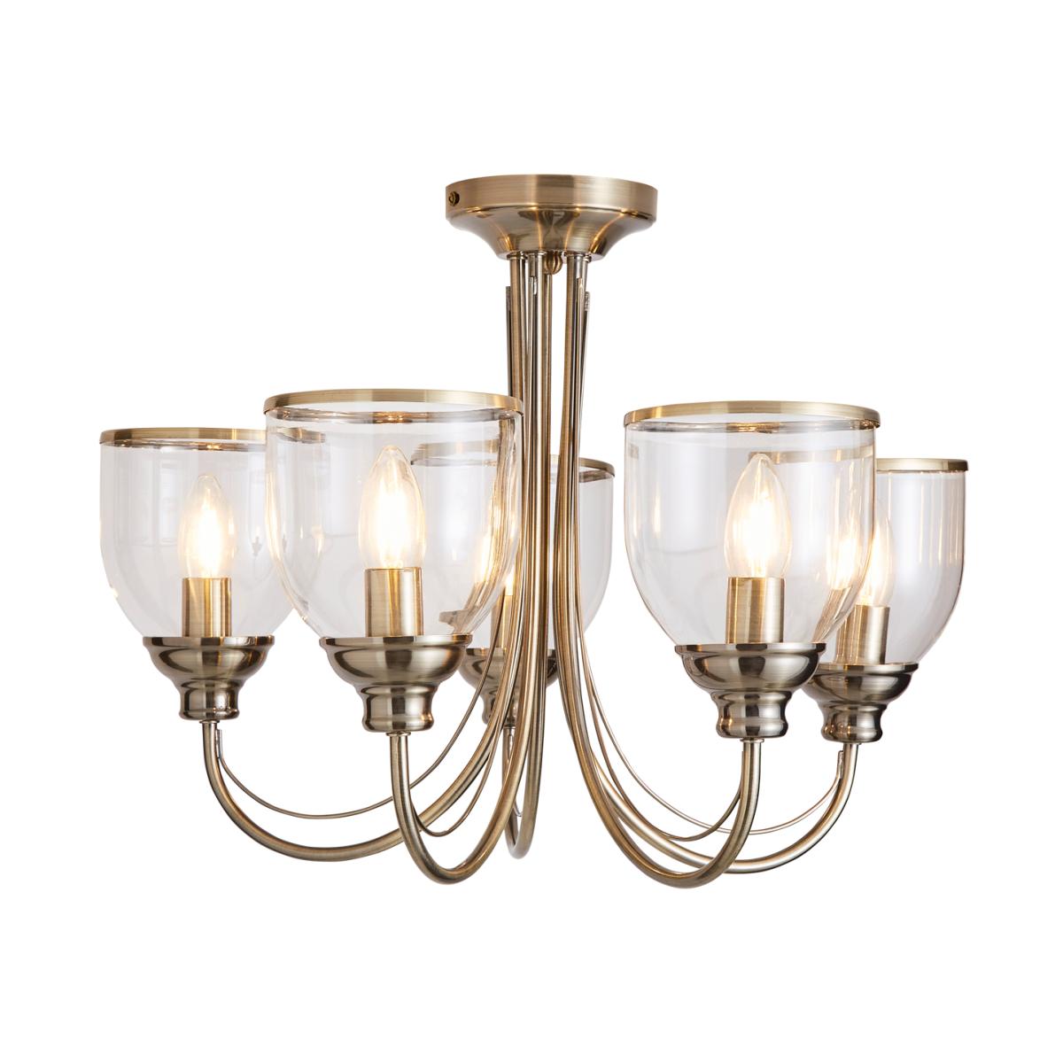 Ingrid Industrial Semi Flush with Clear Glass Shades - Antique Brass