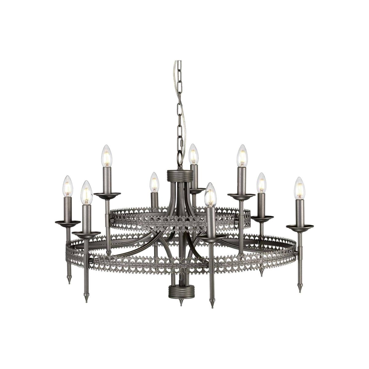 Crown 9 Light Chandelier Iron Finish, E14 - Iron