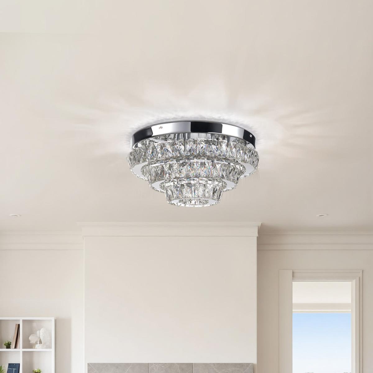 Lifeideas Round Three-Layer Crystal Ceiling Light - Chrome