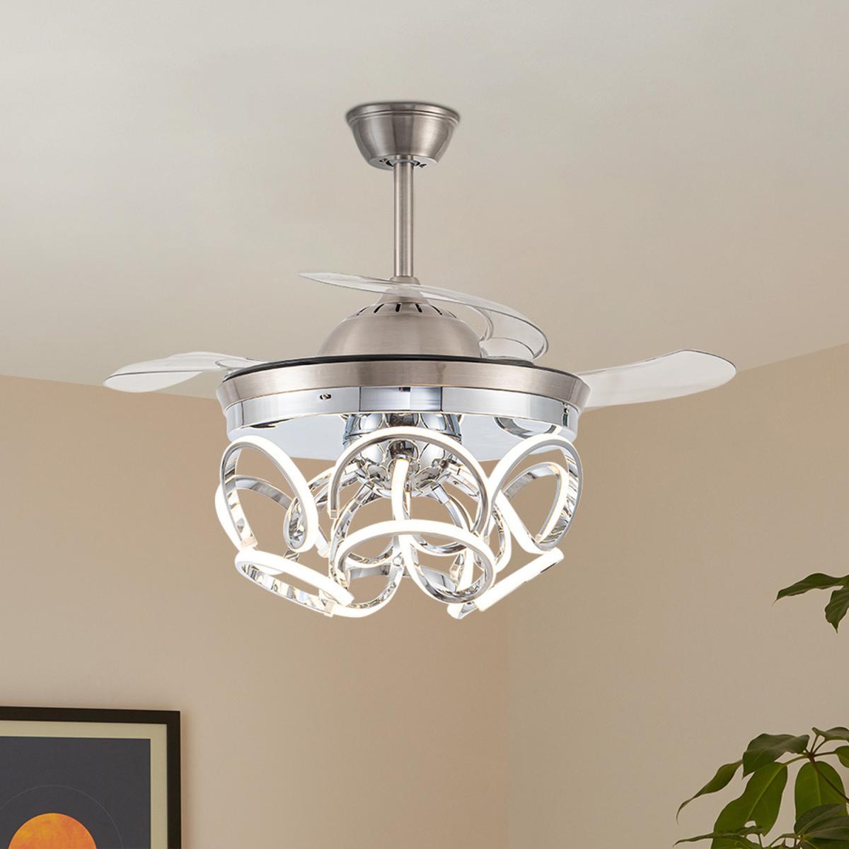 Modern Invisible LED Ceiling Fan Light Dimmable Chandelier Remote Control - Silvery – image 2