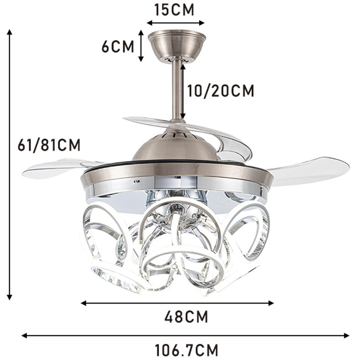 Modern Invisible LED Ceiling Fan Light Dimmable Chandelier Remote Control - Silvery – image 4