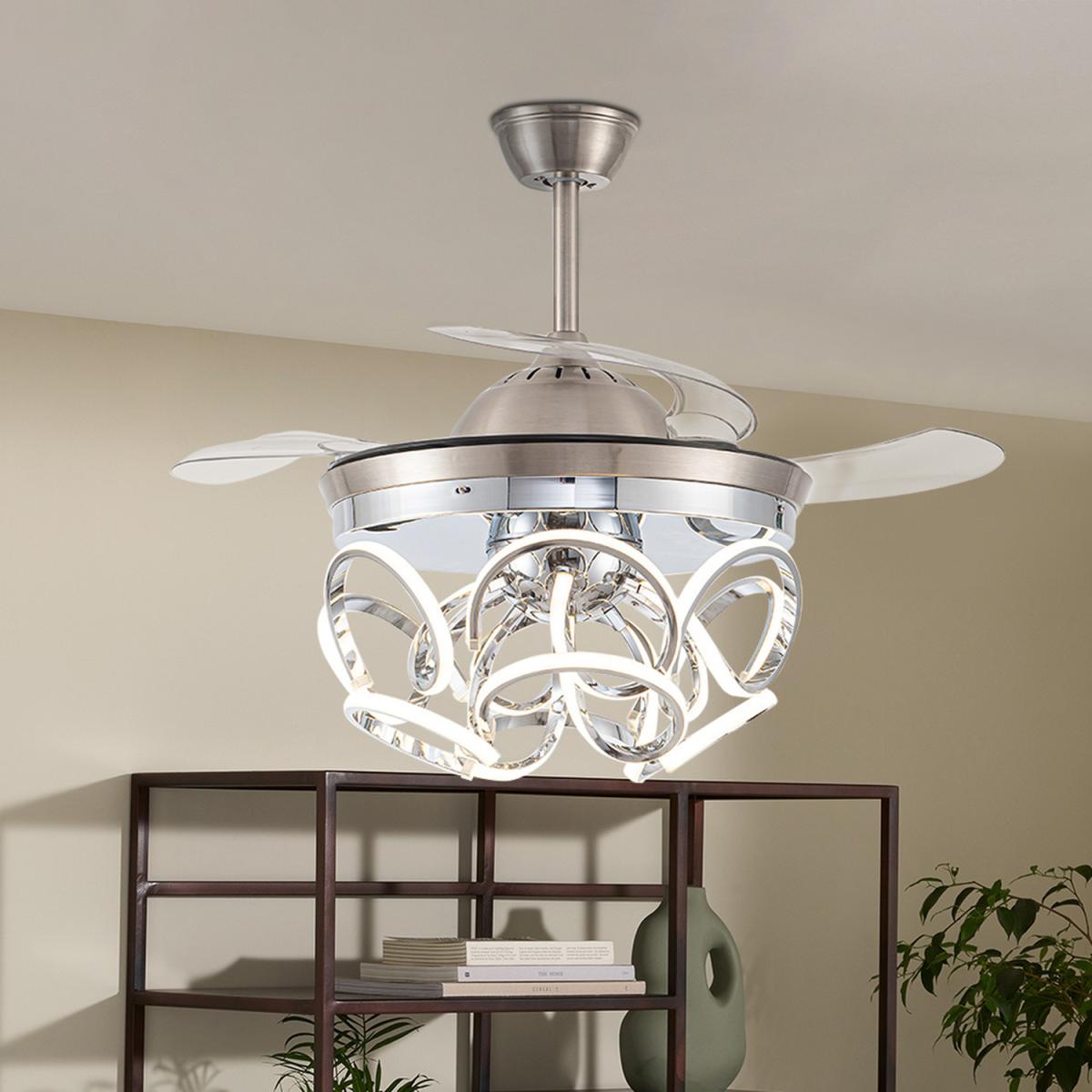Modern Invisible LED Ceiling Fan Light Dimmable Chandelier Remote Control - Silvery – image 1