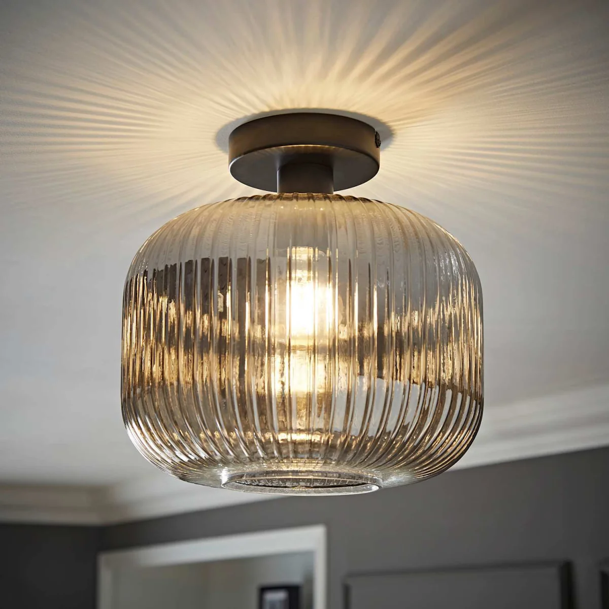 Calpe Semi Flush Ceiling Light with Ribbed Shade - Black / Yes - Black – image 2