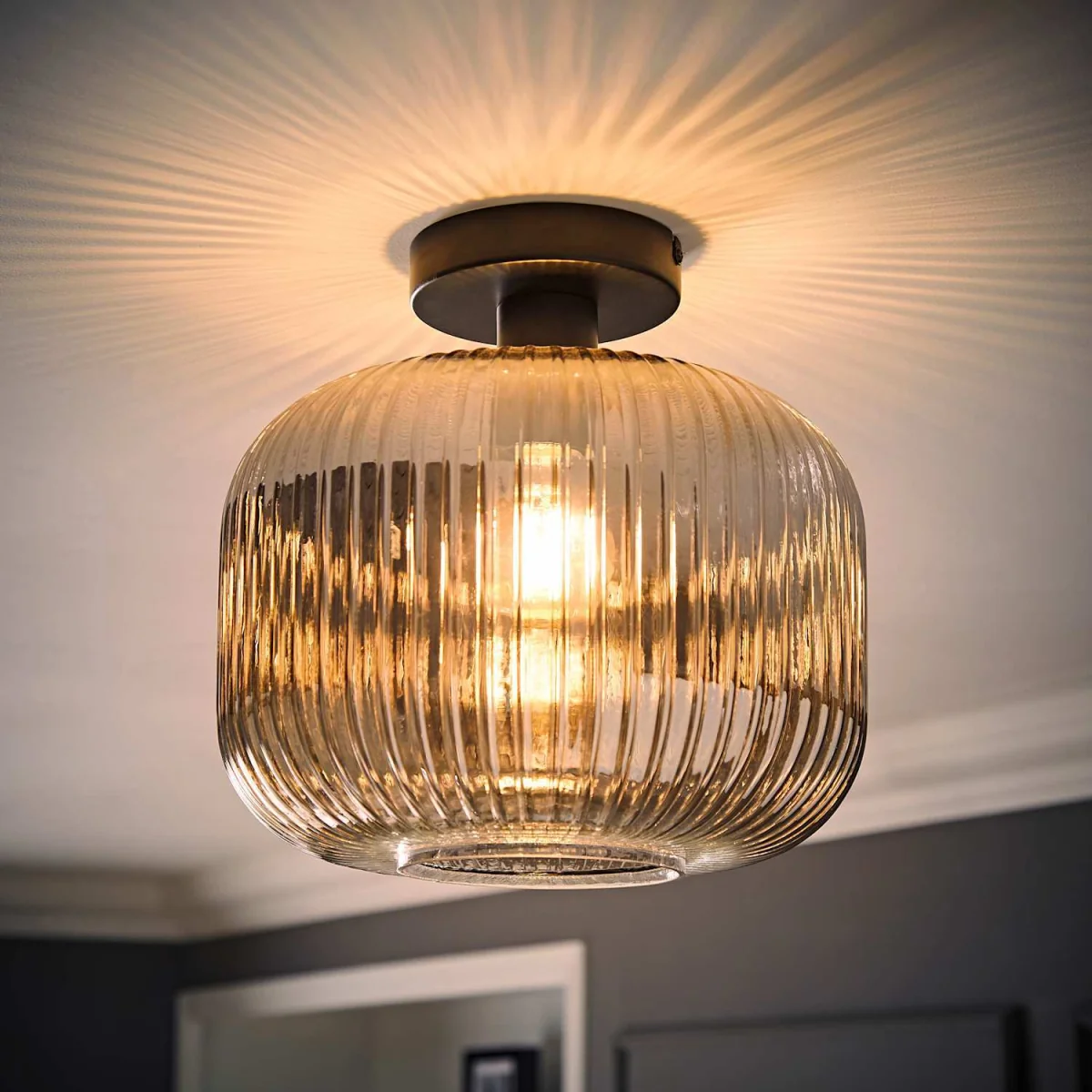 Calpe Semi Flush Ceiling Light with Ribbed Shade - Black / Yes - Black – image 3