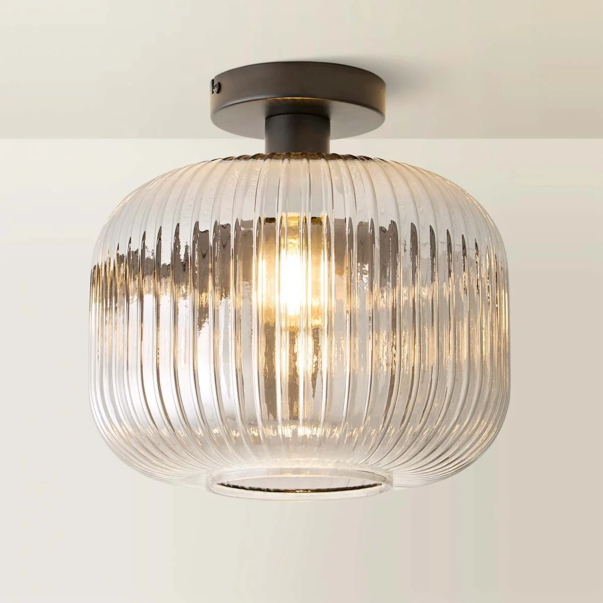 Calpe Semi Flush Ceiling Light with Ribbed Shade - Black / Yes - Black – image 4
